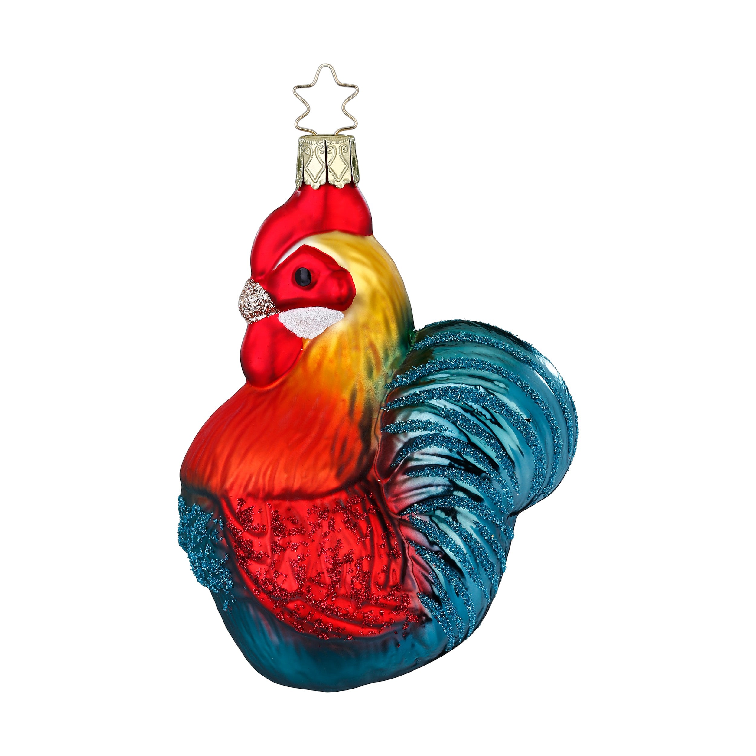 Glaskugel Hänger Hahn rot blau, 11 cm 10141S025 Inge Glas