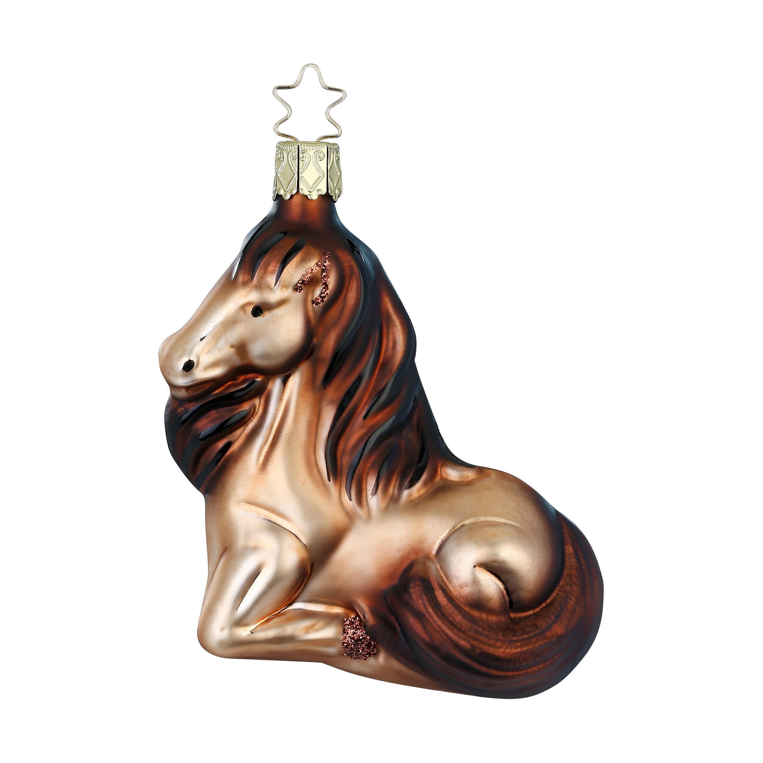 Glaskugel Hänger Pferd, braun beige 9.5 cm 10142S025 Inge Glas