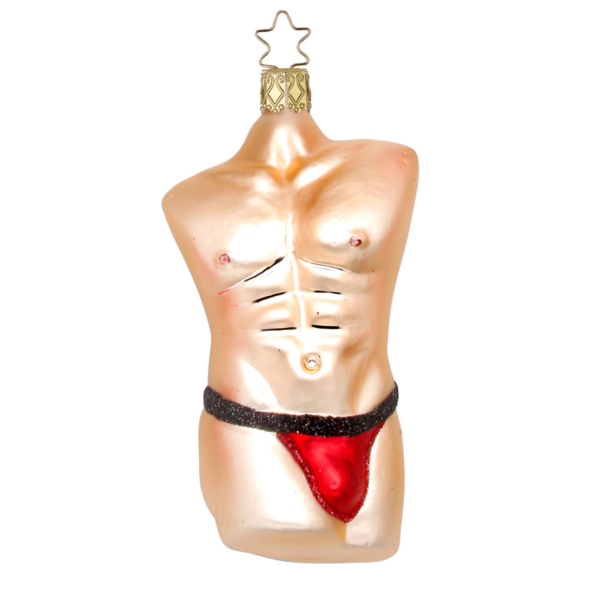 Glaskugel Hänger Männer Torso Sixpack in G-String rot, 11,5cm 10153S013 Inge Glas