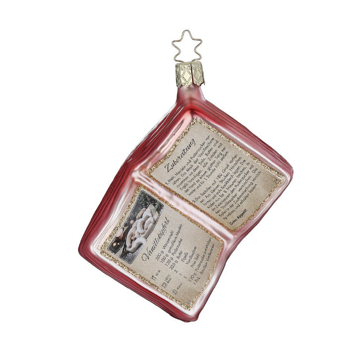 Glaskugel Anhänger Omas Backrezepte, offene Buch, 11,0cm 10171S023 Inge Glas
