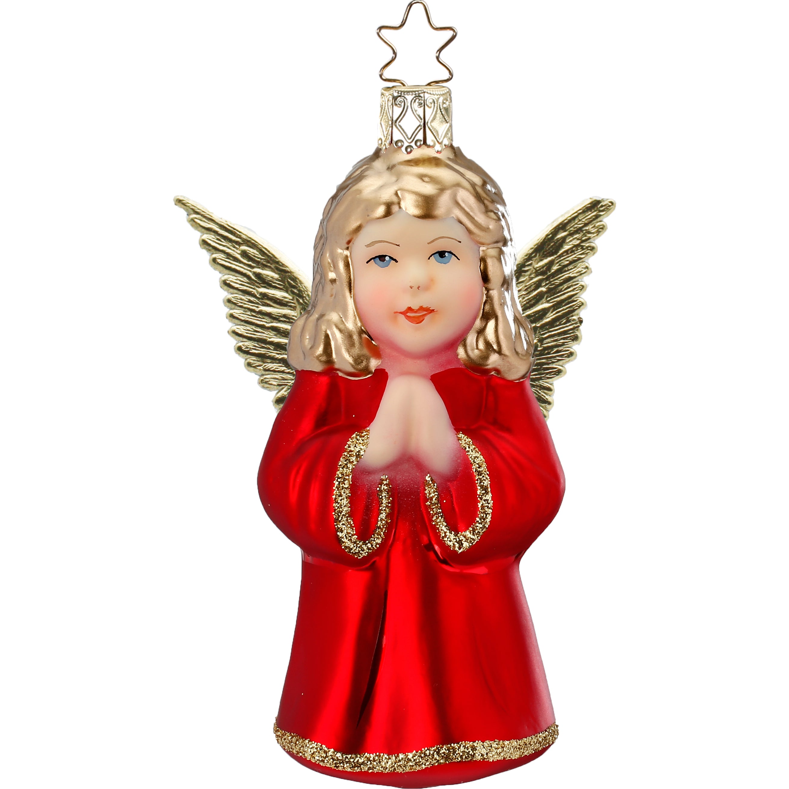Glass ball pendant angel red matt, 10.5cm