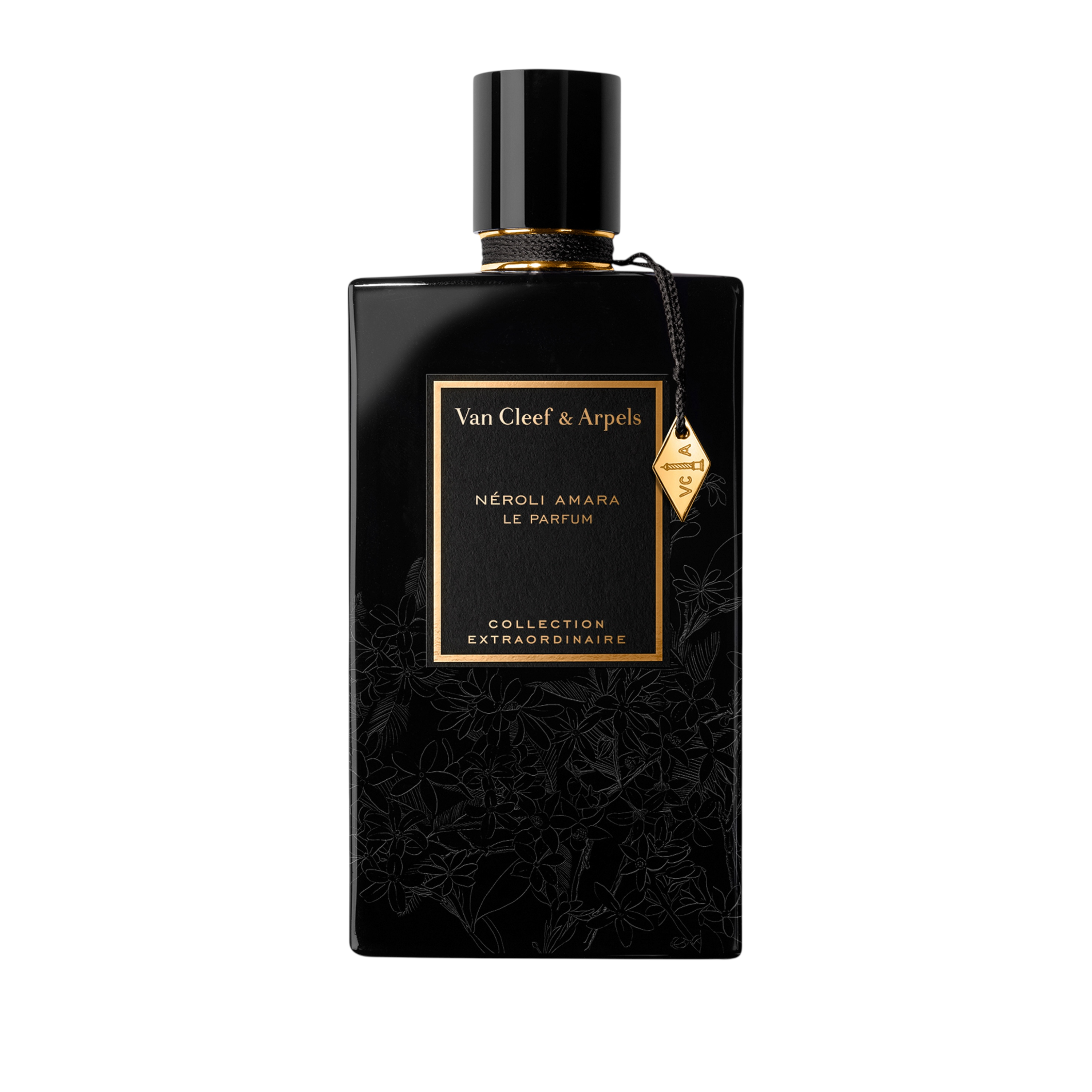Schwarzer Flakon mit goldenen Akzenten – Néroli Amara Le Parfum von Van Cleef & Arpels.