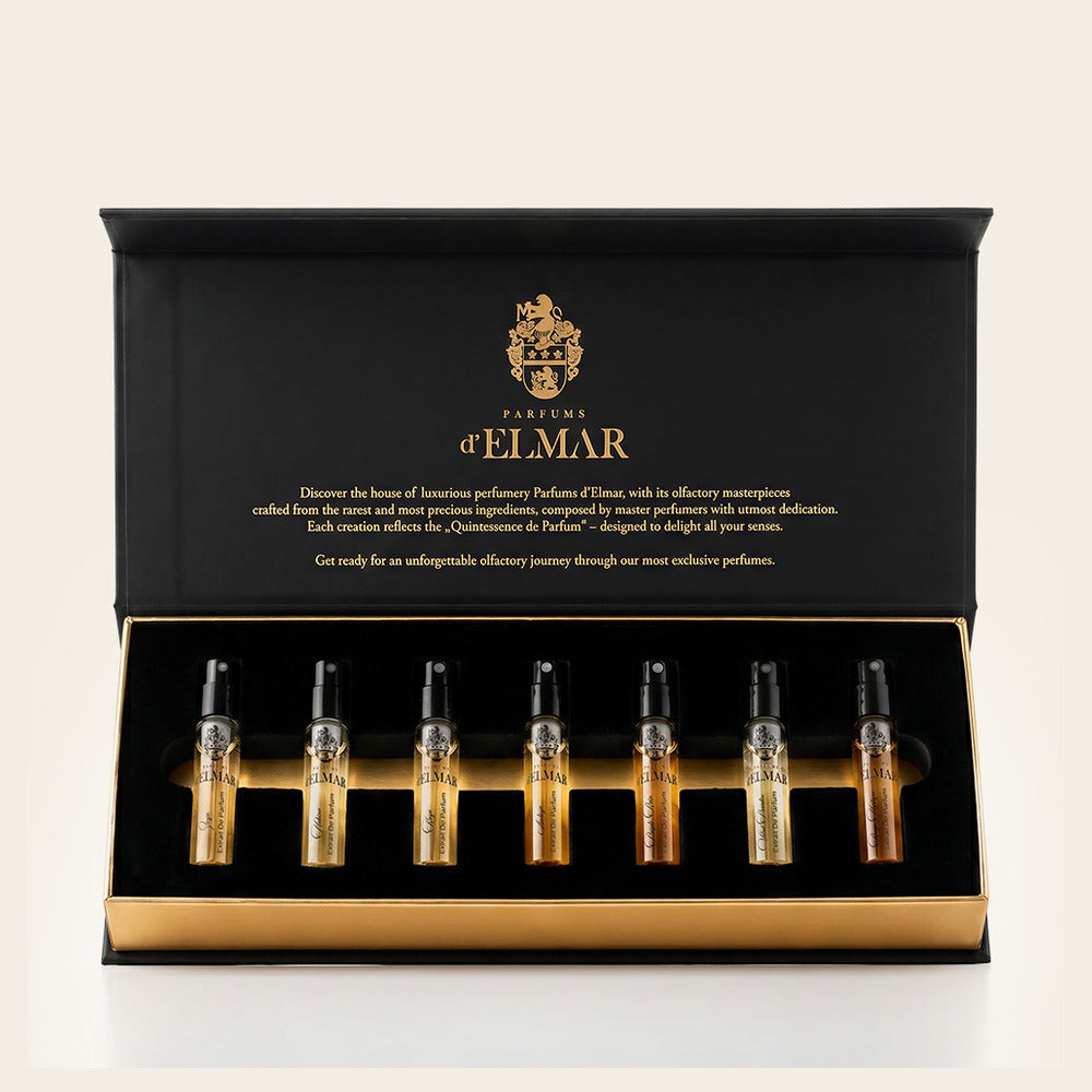 Discovery Set by Parfums d'Elmar – open box with 7 samples