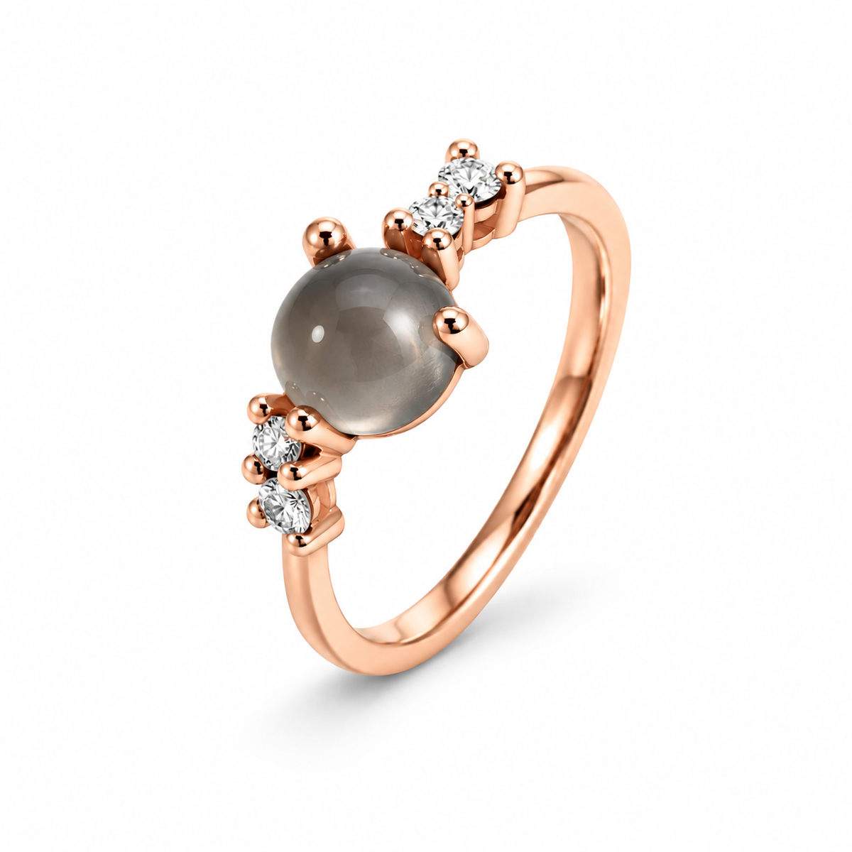 Ring Stellini II, Mondstein grau, 18kt Fairtrade Roségold
