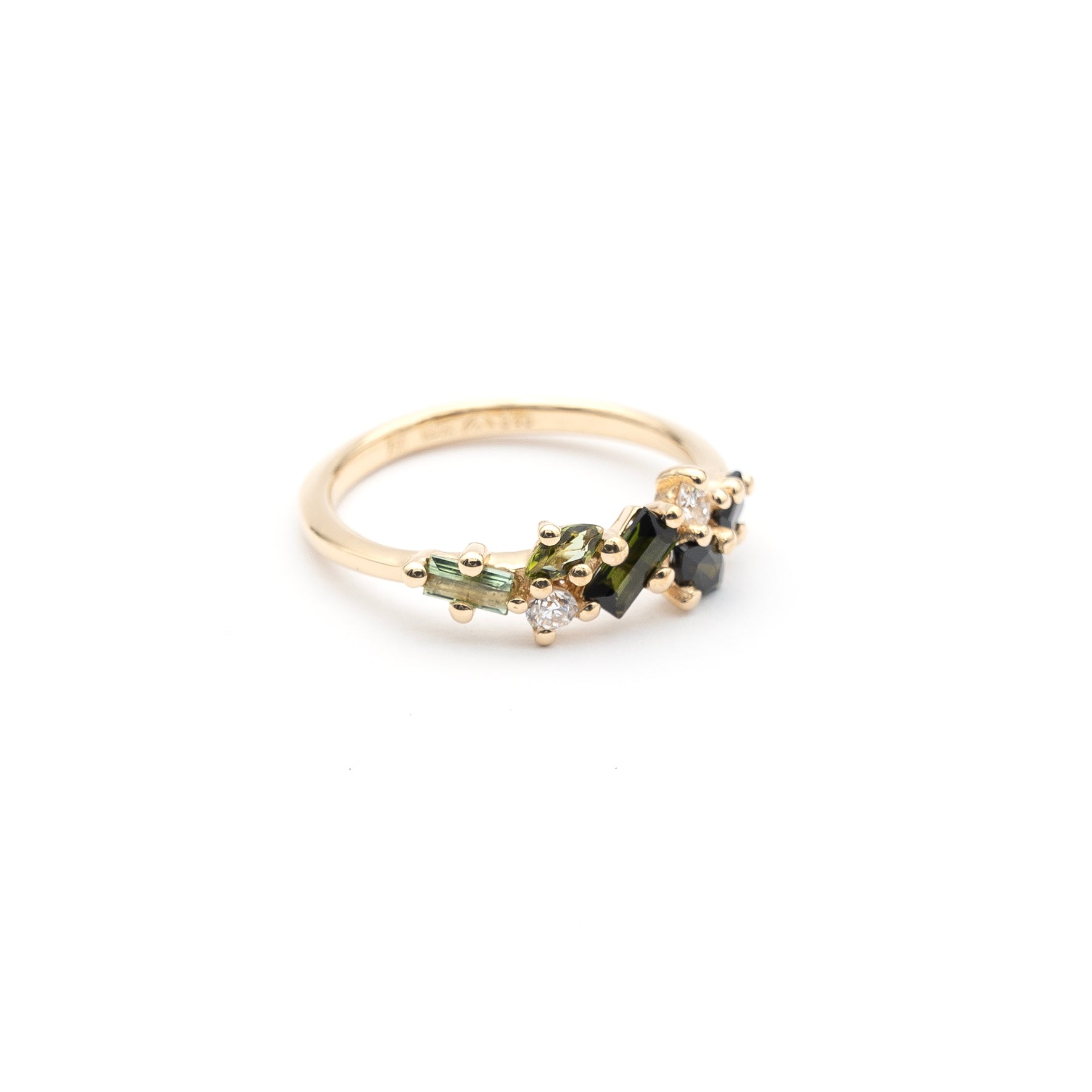 Ring Luz, Diamanten und Turmalin Green, 18kt Fairtrade Gelbgold