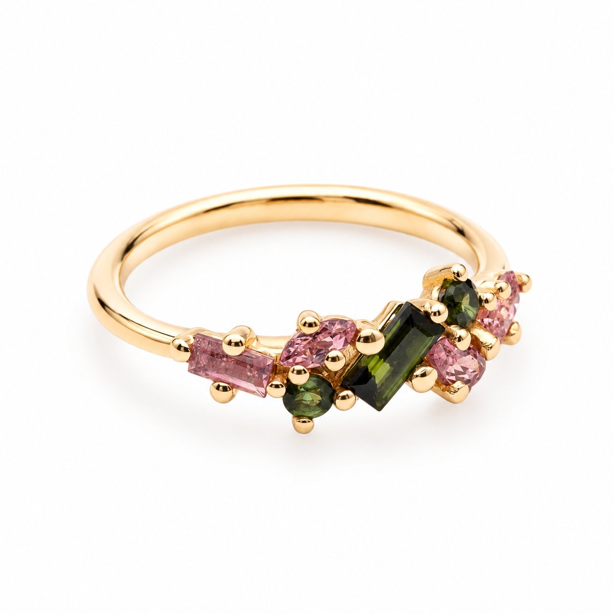 Noën Ring Luz aus 18kt Gelbgold mit grünem und pinkfarbenem Turmalin