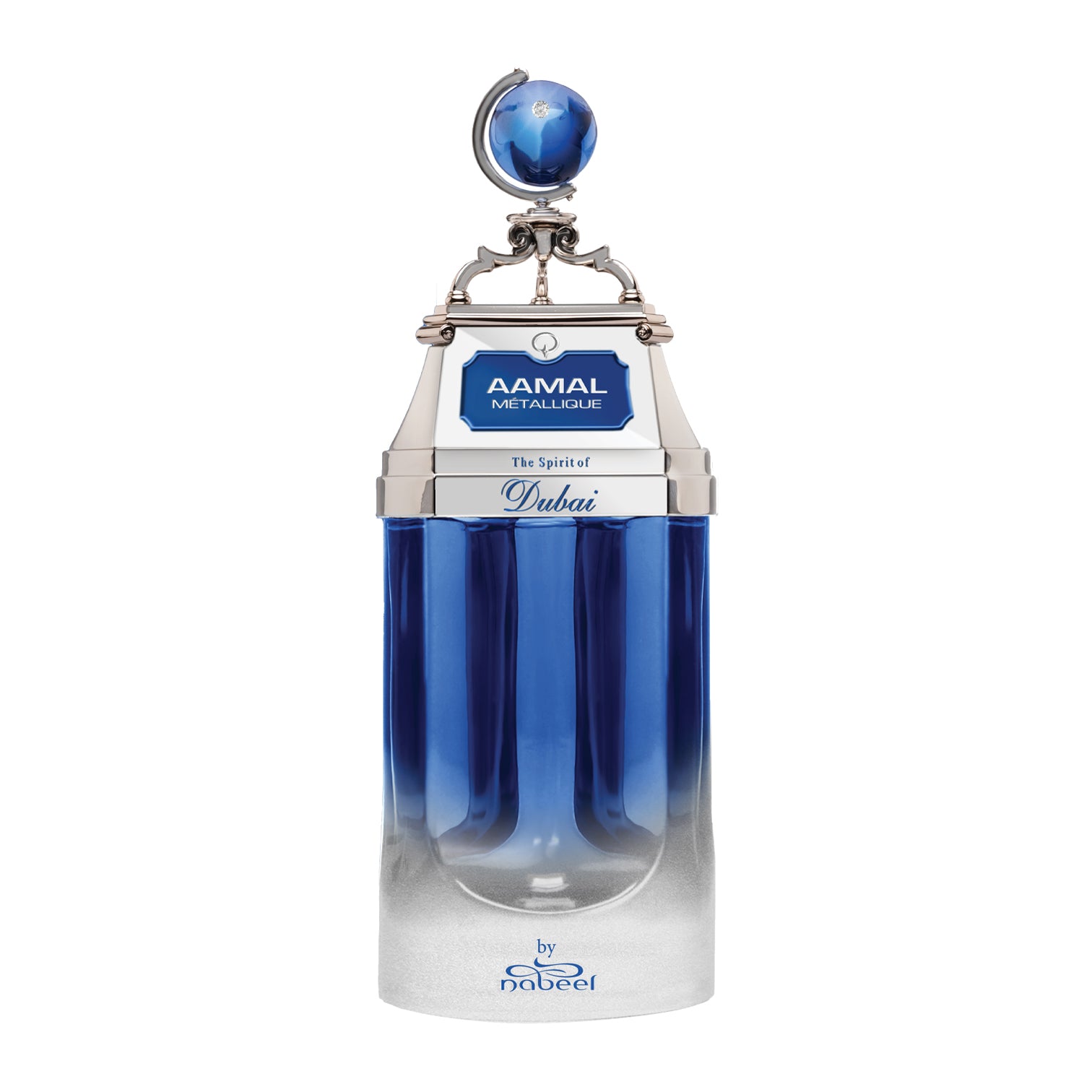 Aamal Métallique Eau de Parfum von The Spirit of Dubai – luxuriöser Flakon mit silbernen Akzenten, symbolisiert Hoffnung und Eleganz. Jetzt bei 4D OUTFITTERS.​
