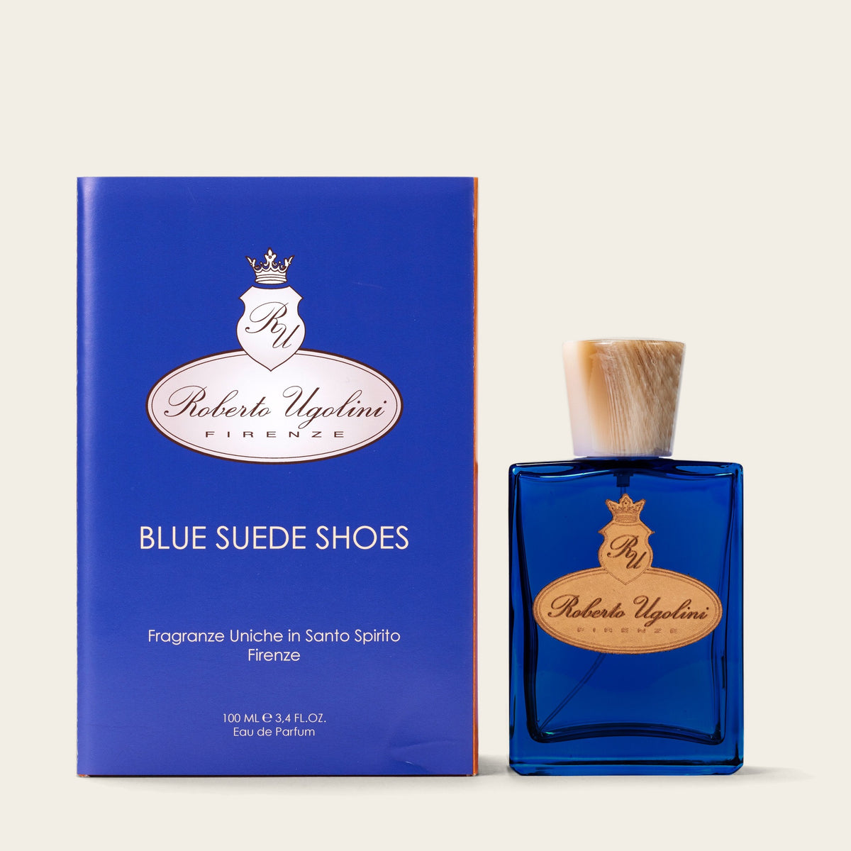Blue Suede Shoes by Roberto Ugolini – Eau de Parfum 100 ml bottle with packaging