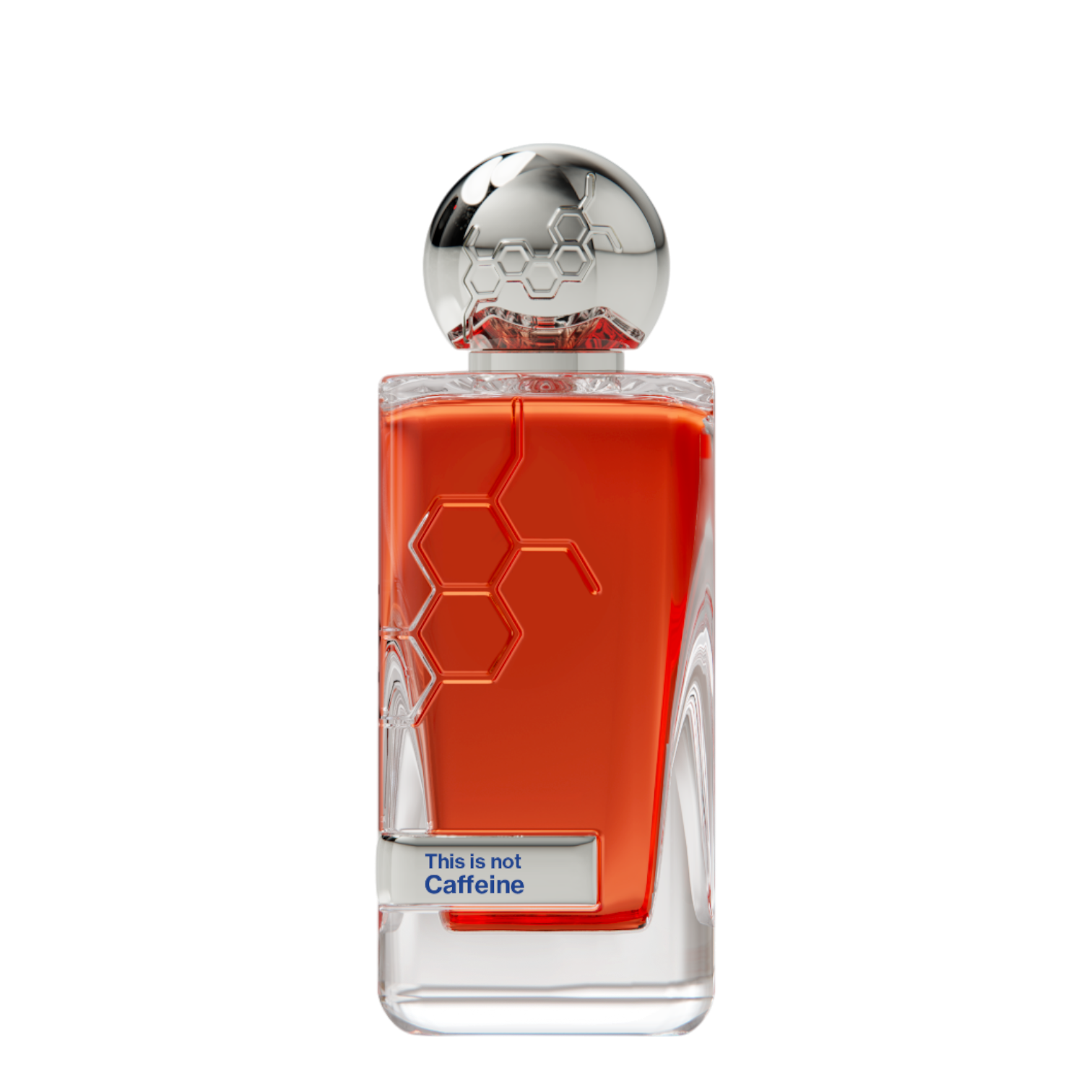 Hormone Paris This is Not Caffeine Parfum 100 ml Flakon mit transparenter Glasflasche, silberner Kugelkappe mit Molekül-Design und Etikett auf weißem Hintergrund.