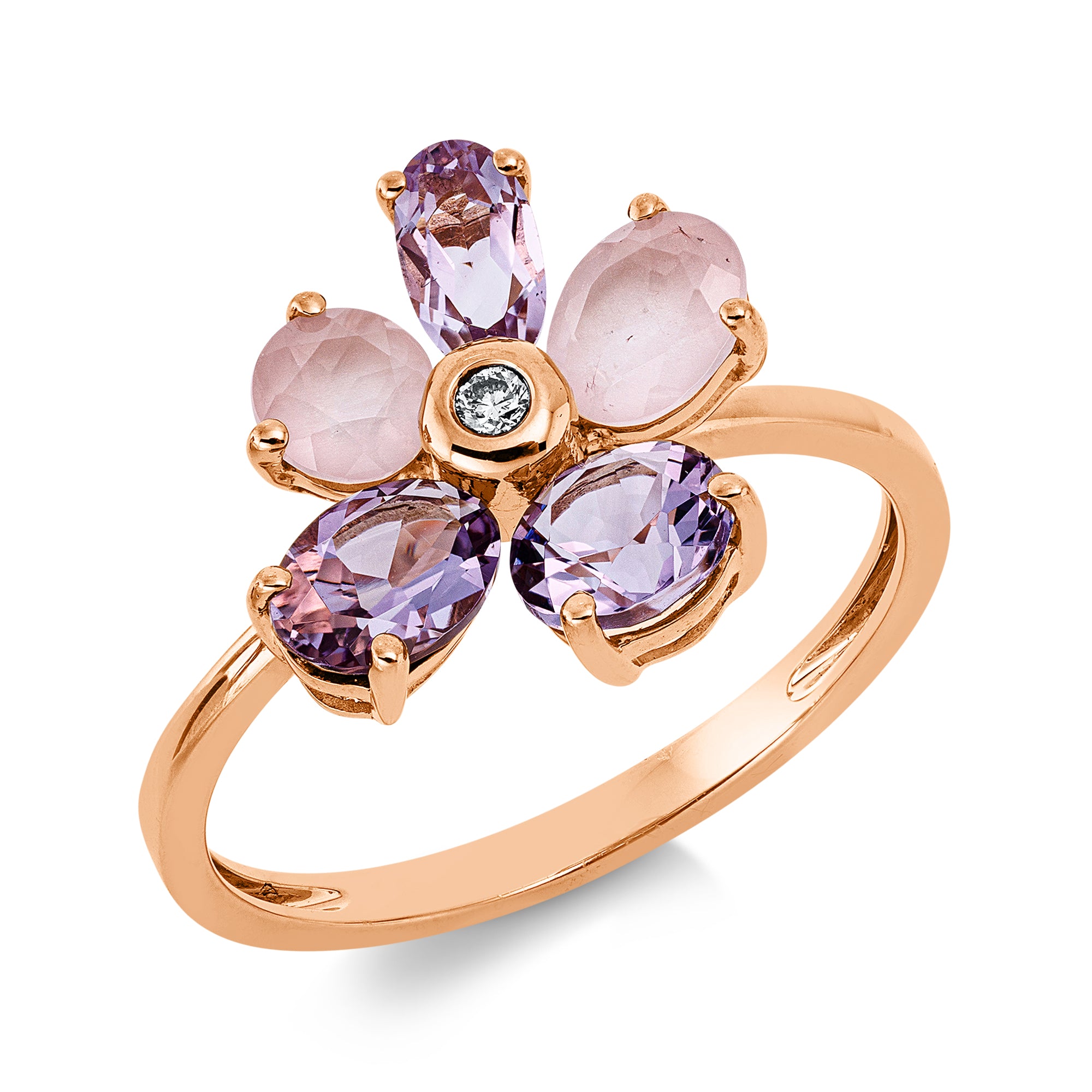 Ring Blume DD1IR6968R 18kt Roségold, Amethyste und Rosenquarz