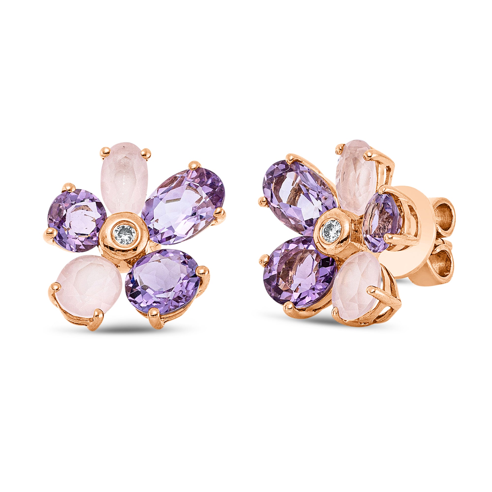 Ohrstecker Blume DD2U69731R 18kt Roségold mit Amethyste und Rosenquarz