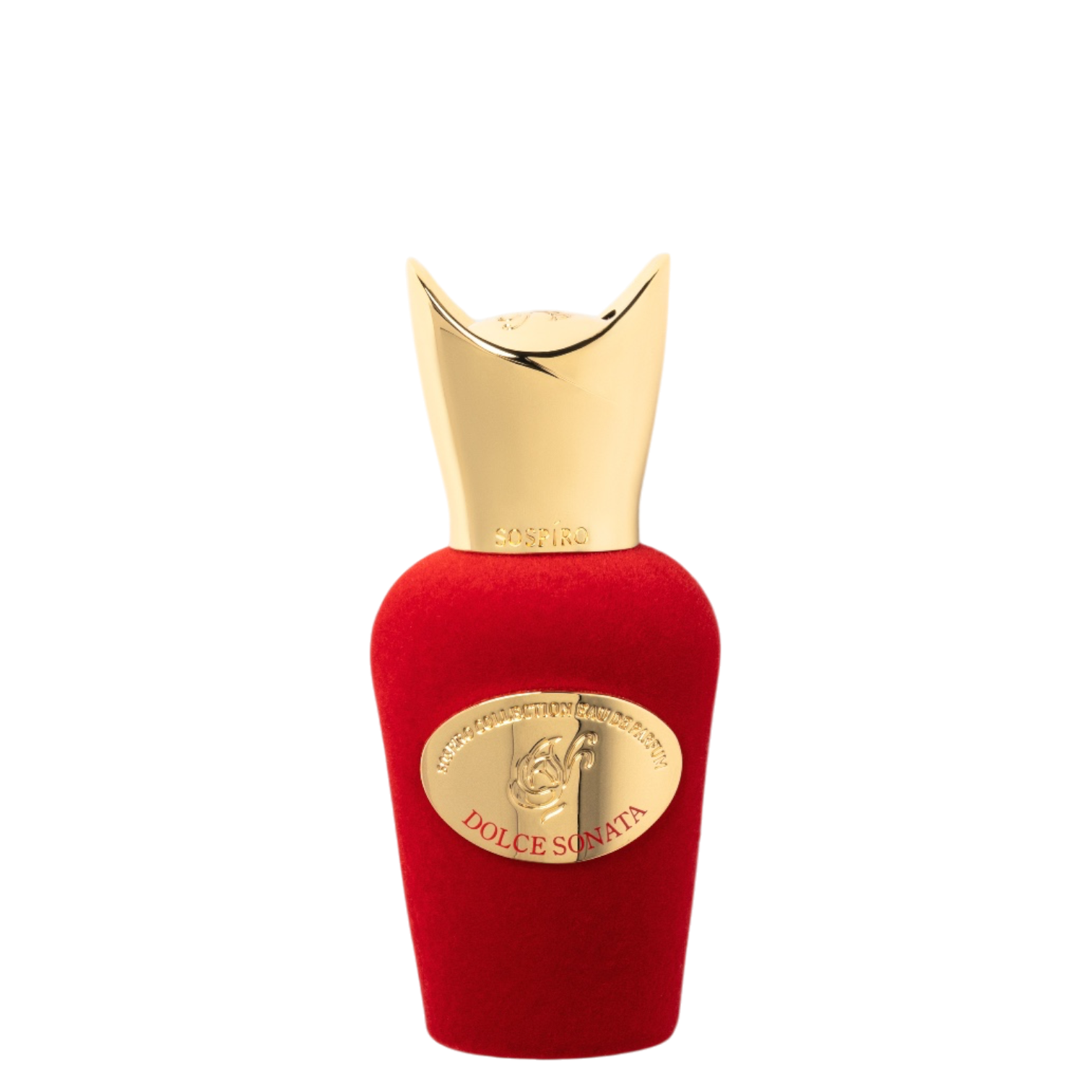 Sospiro Dolce Sonata 15 ml im roten Samtflakon mit goldfarbenem Verschluss und goldener Plakette.