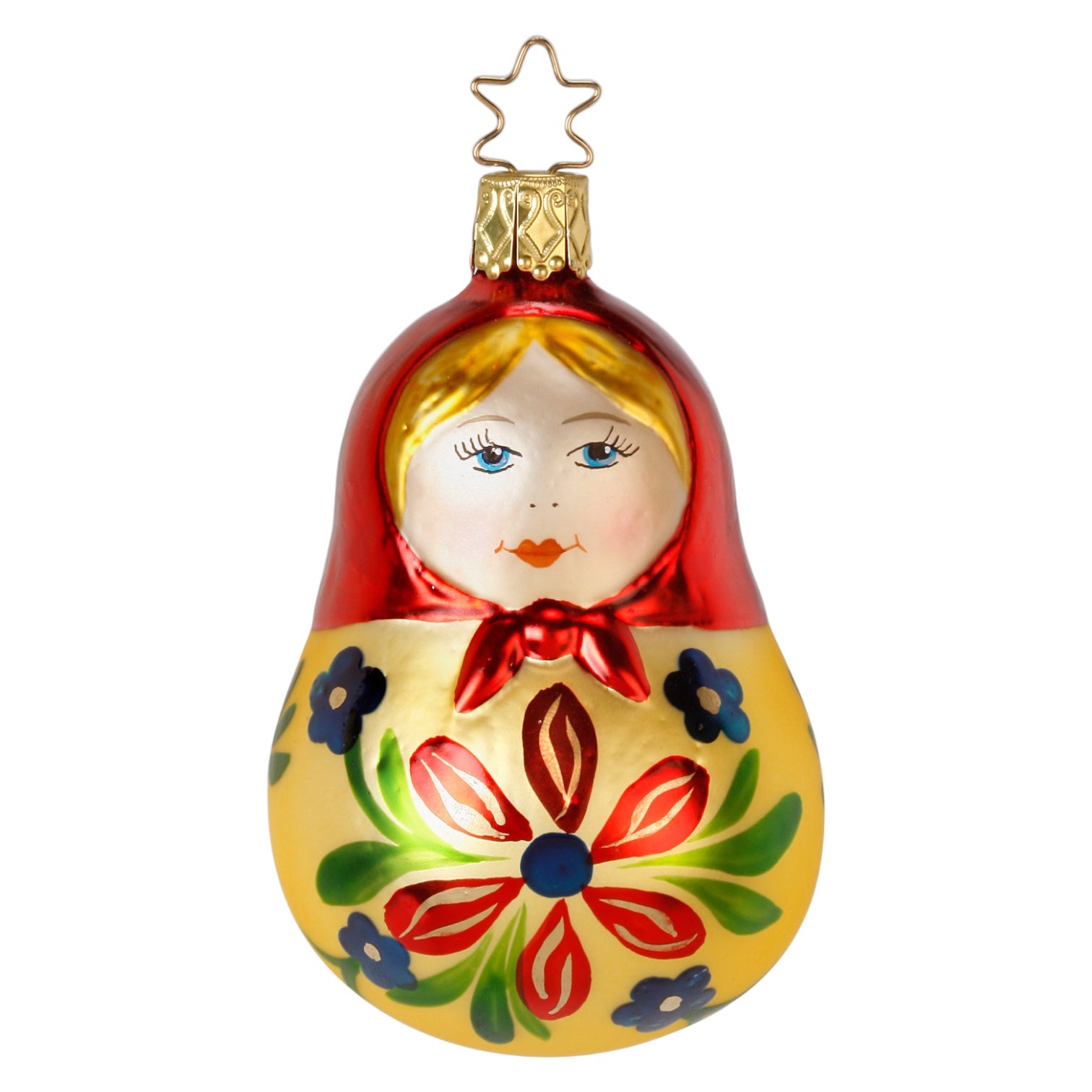Glaskugel Hänger Matroschka rot gelb, 9 cm 10153S022 Inge Glas