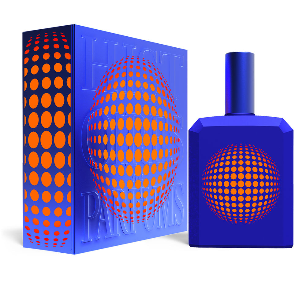 Histoires de Parfums This Is Not A Blue Bottle 1.6 im kobaltblauen Flakon mit orangefarbener Punktgrafik und passender Designbox.
