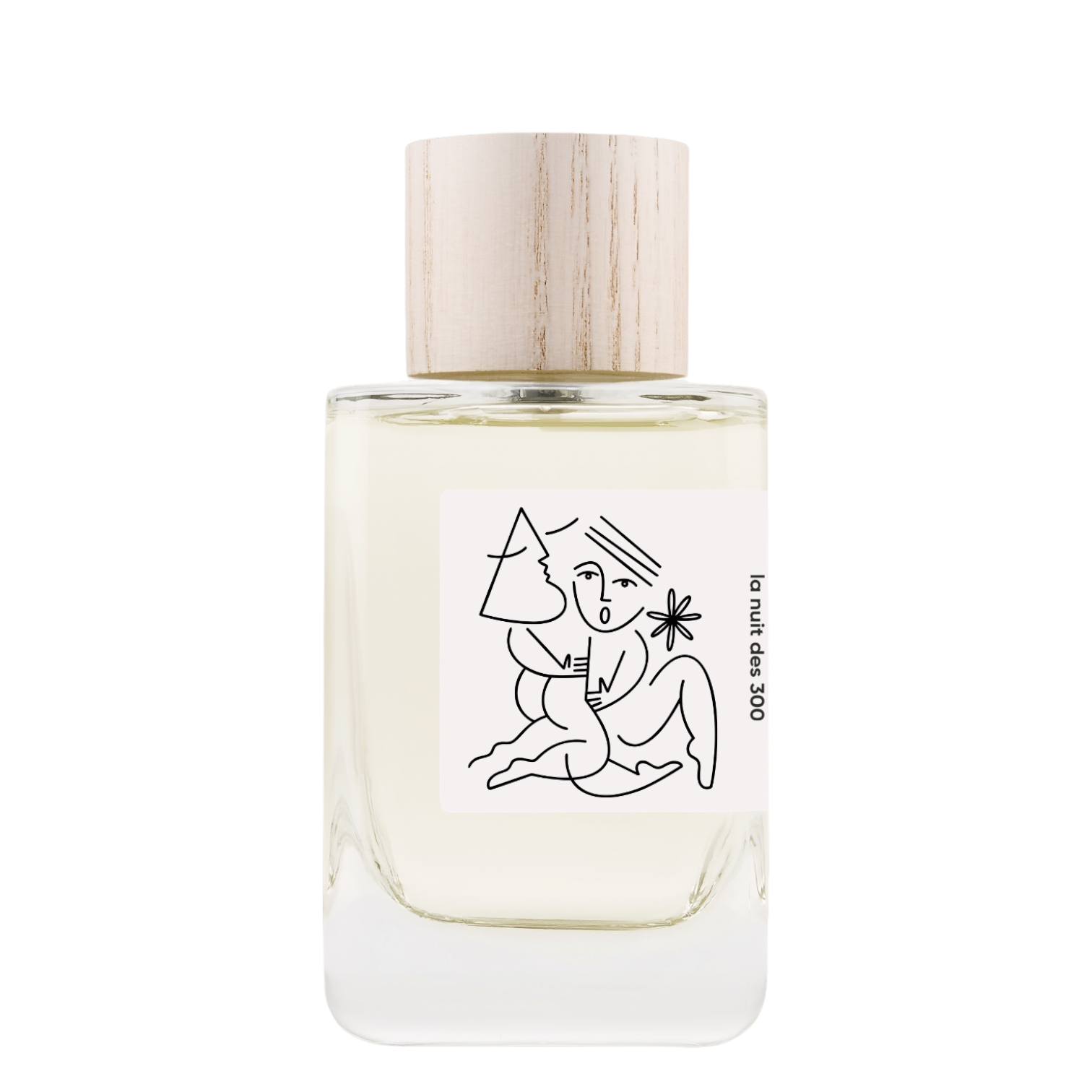HELLENIST Paris La Nuit des 300 Eau de Parfum im klaren Glasflakon mit nachhaltig gefertigtem, weiß gekalktem Holzverschluss und minimalistischem Künstleretikett.