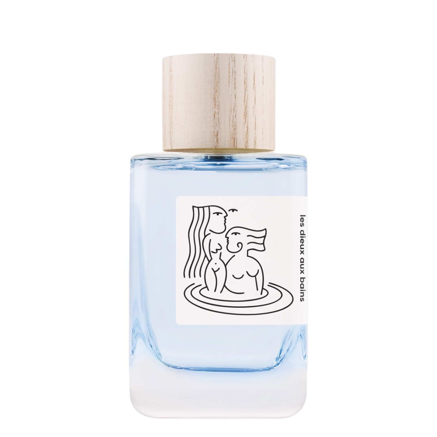 HELLENIST Paris Les Dieux aux Bains Eau de Parfum im klaren Glasflakon mit nachhaltig gefertigtem, weiß gekalktem Holzverschluss und minimalistischem Künstleretikett.