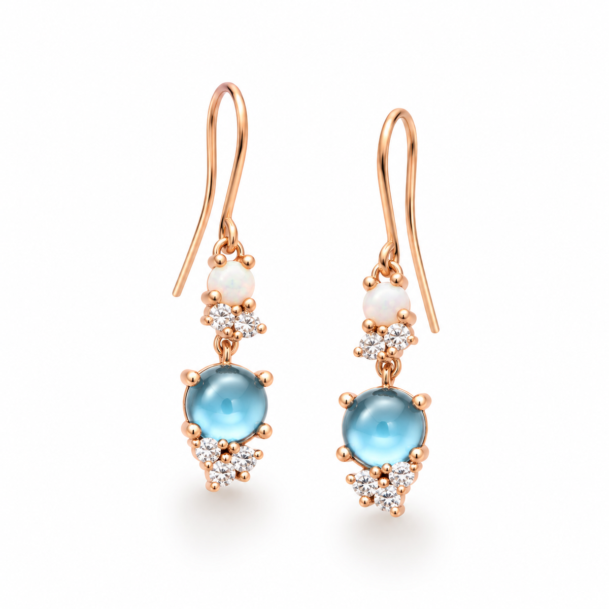 Ohrhänger Stellini, Opal u. Swiss Blue Topas, 18kt Fairmined Roségold