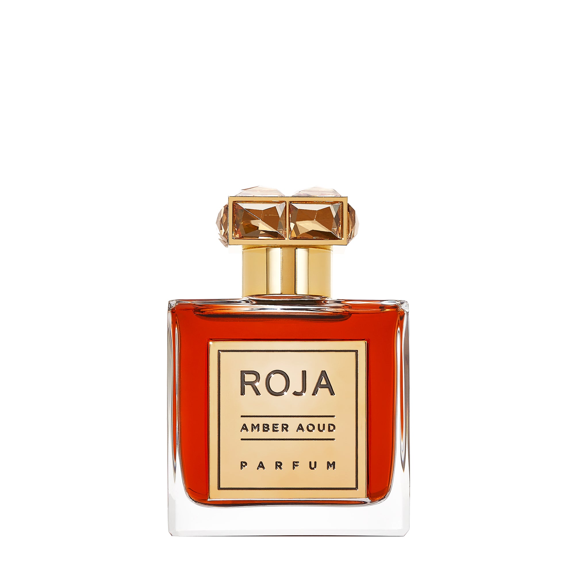 Roja Parfums Amber Aoud – Eleganter Flakon mit goldener Kappe, symbolisiert luxuriösen Duft mit Rose, Oud und Ambergris. Jetzt bei 4D OUTFITTERS.​