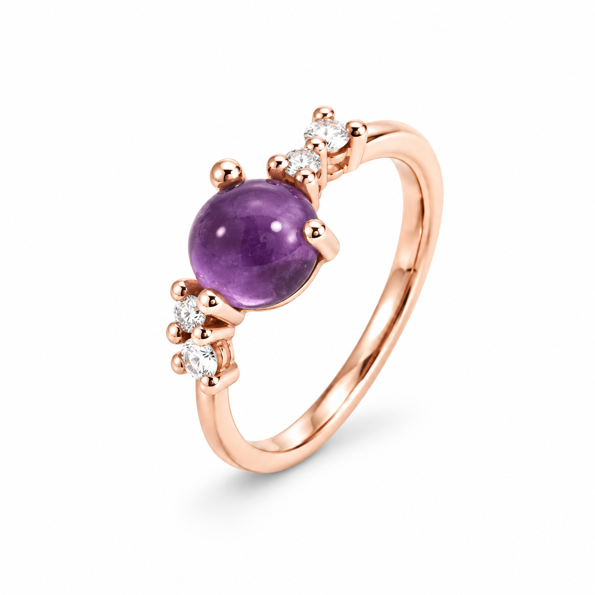 Noën Stellini II ring in 18kt rose gold with amethyst cabochon and diamonds
