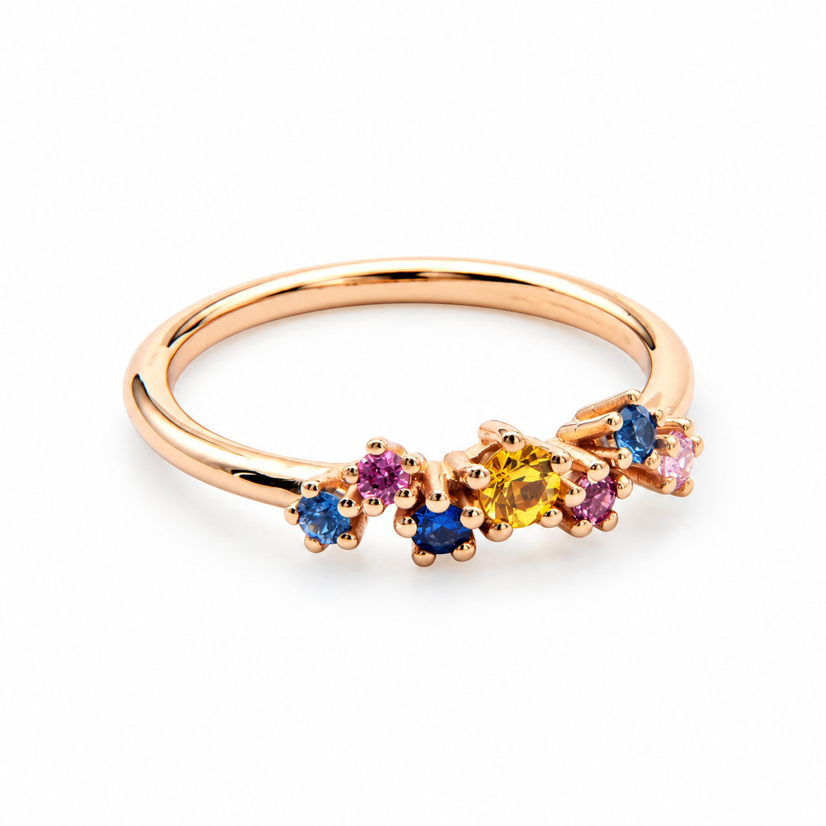 Noën Ring Sparkle III Fancy aus 18kt Roségold mit farbigen Saphiren