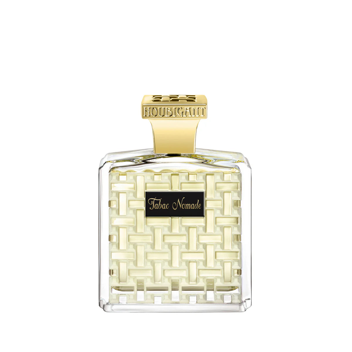 Houbigant Tabac Nomade Eau de Parfum 100ml – luxuriöser Flakon aus klarem Lalique-Glas mit goldener Kappe. Jetzt bei 4D OUTFITTERS erhältlich.​