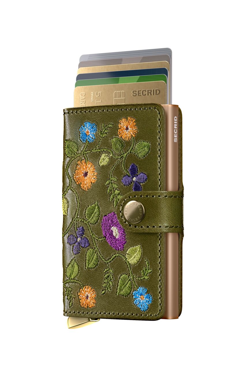 Secrid Premium+ Miniwallet Stitch Floral, suitable for metal cards