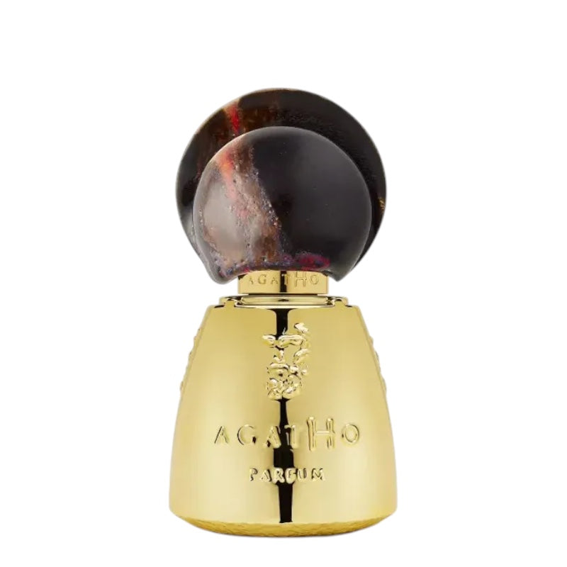 Agatho Adone Extrait de Parfum Flakon mit Deckel mit eingeprägtem Agatho Logo auf weißem Hintergrund.