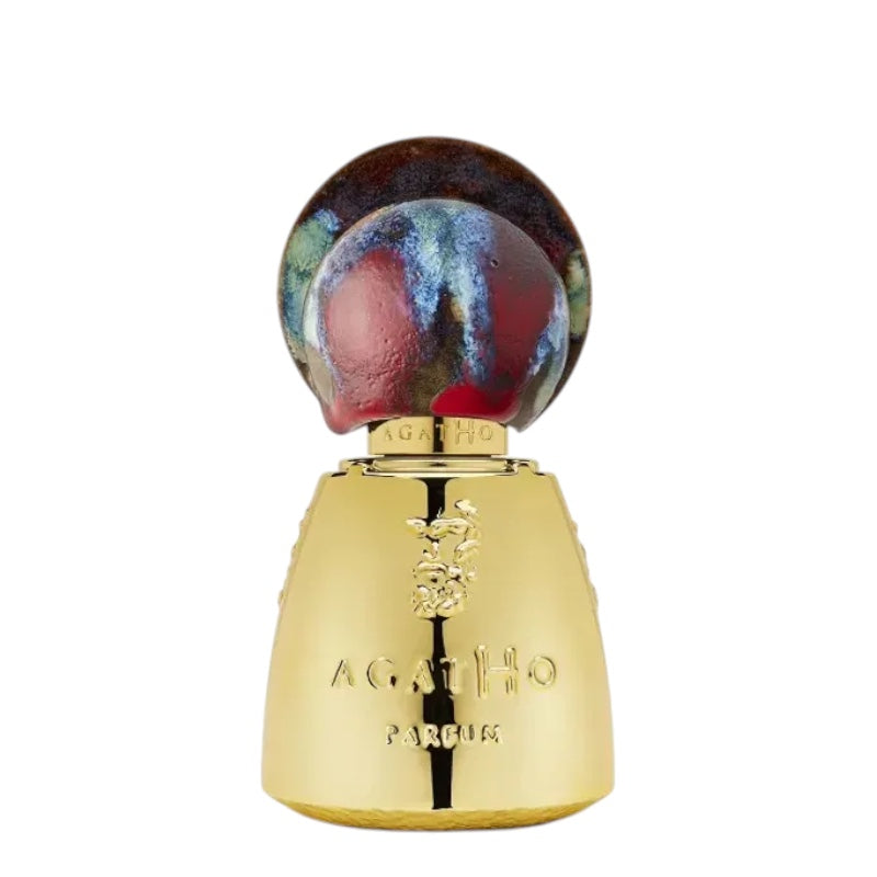 Agatho Castiamanti Extrait de Parfum Flakon mit handgefertigtem Porzellandeckel nach italienischer Tradition auf weißem Hintergrund.
