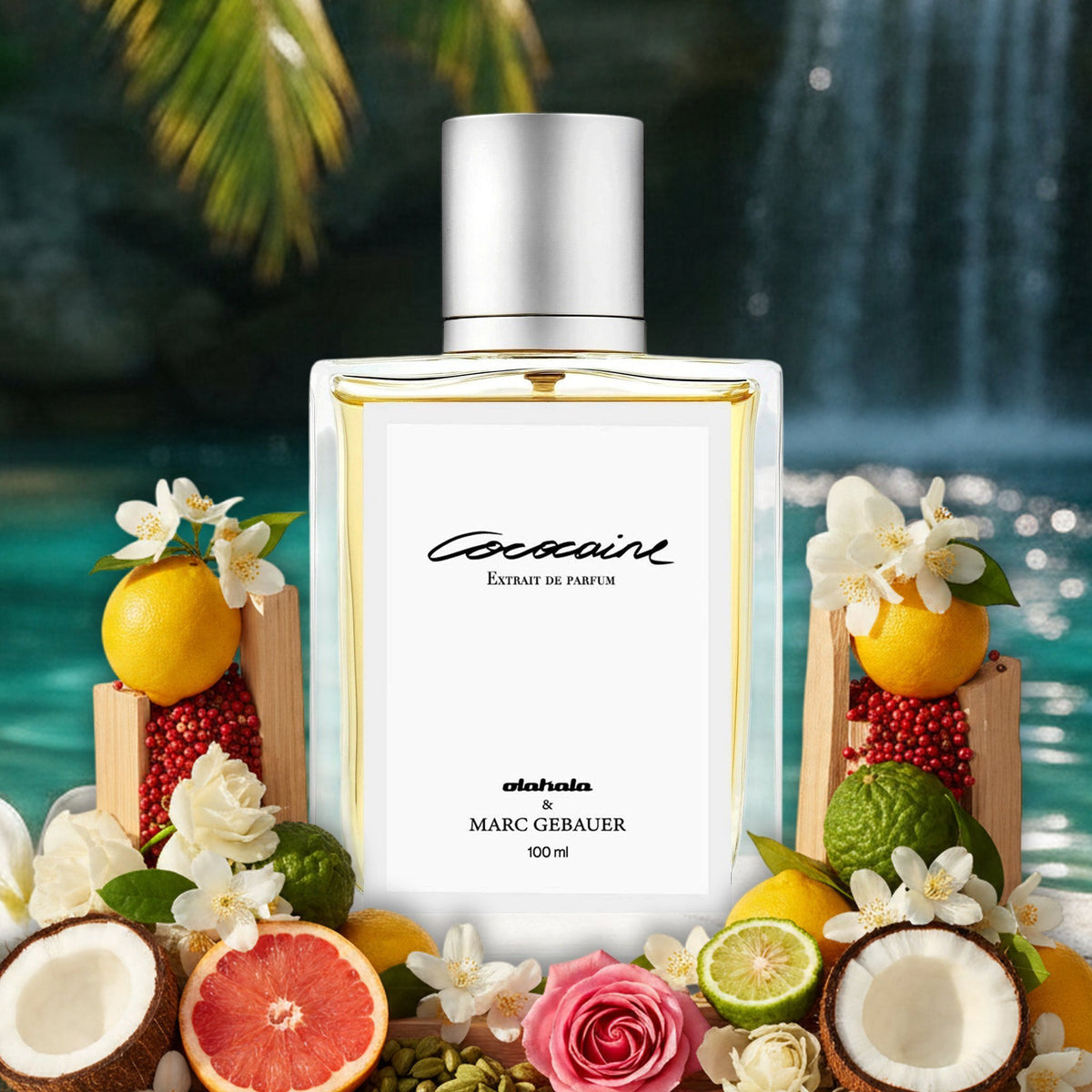 Cococaine von Olakala und Marc Gebauer an tropischer Oase mit Wasserfall, Kokosnuss, Grapefruit, Jasmin und Tuberose