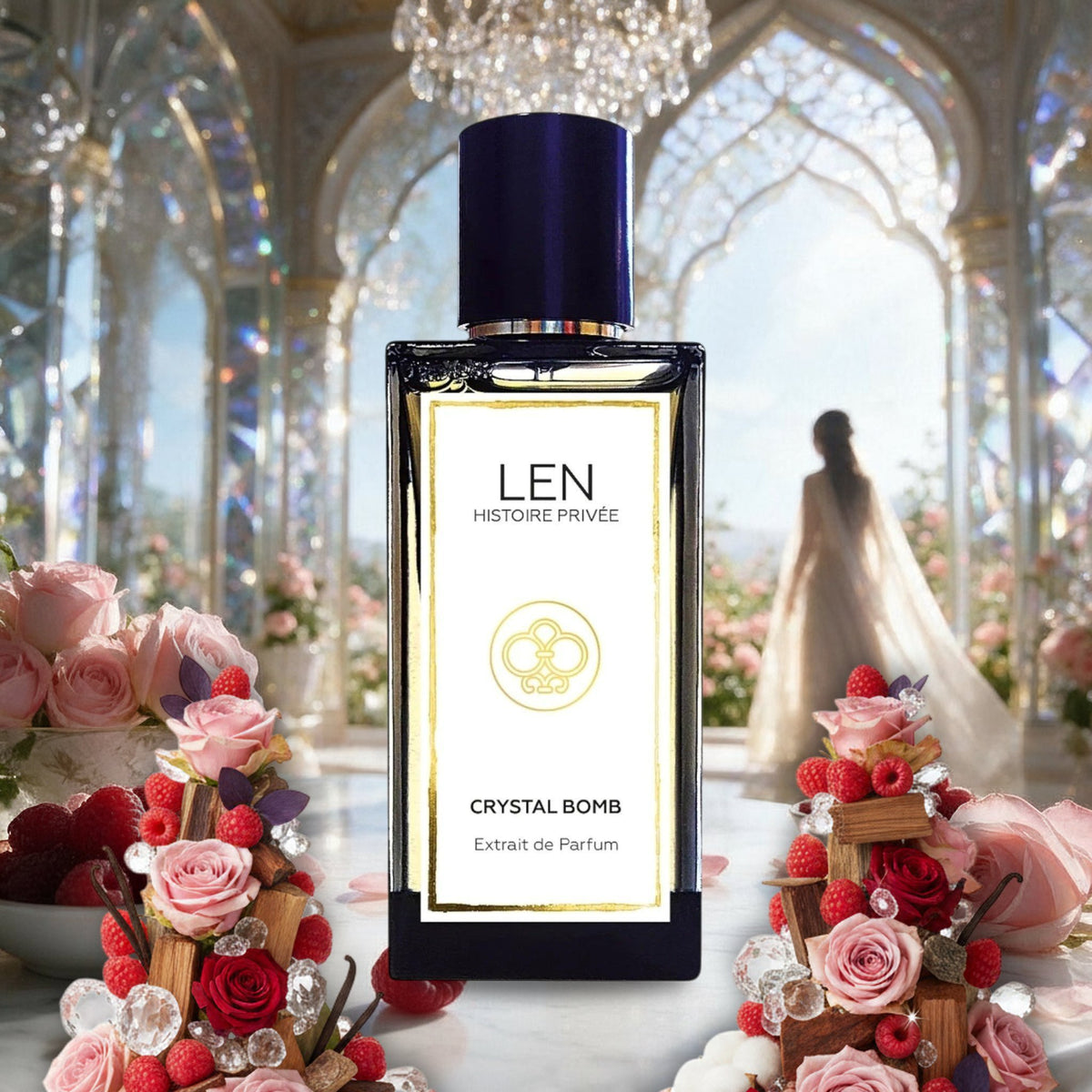 Crystal Bomb von Len Histoire Privée im orientalischen Kristallpalast im Frühling, mit Rosen, Himbeeren und Kristallen