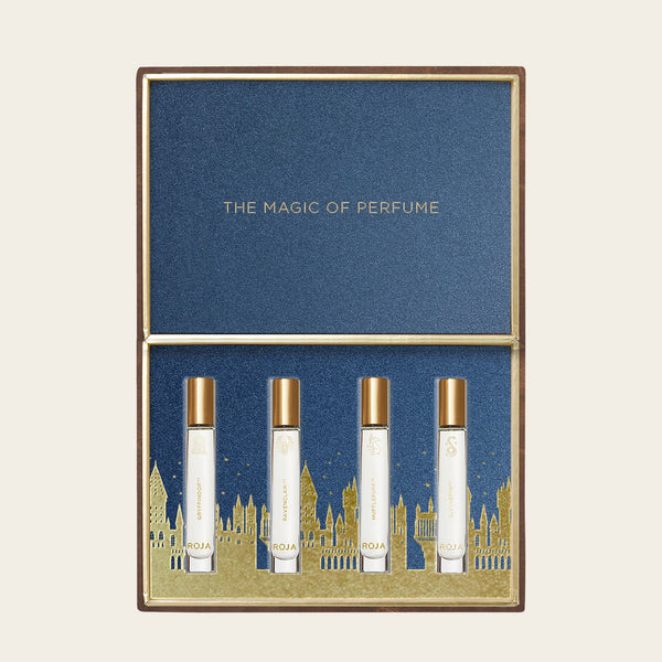 Harry Potter The Art Collection Travel Set von Roja Parfums – geöffnete Schachtel mit vier Flakons