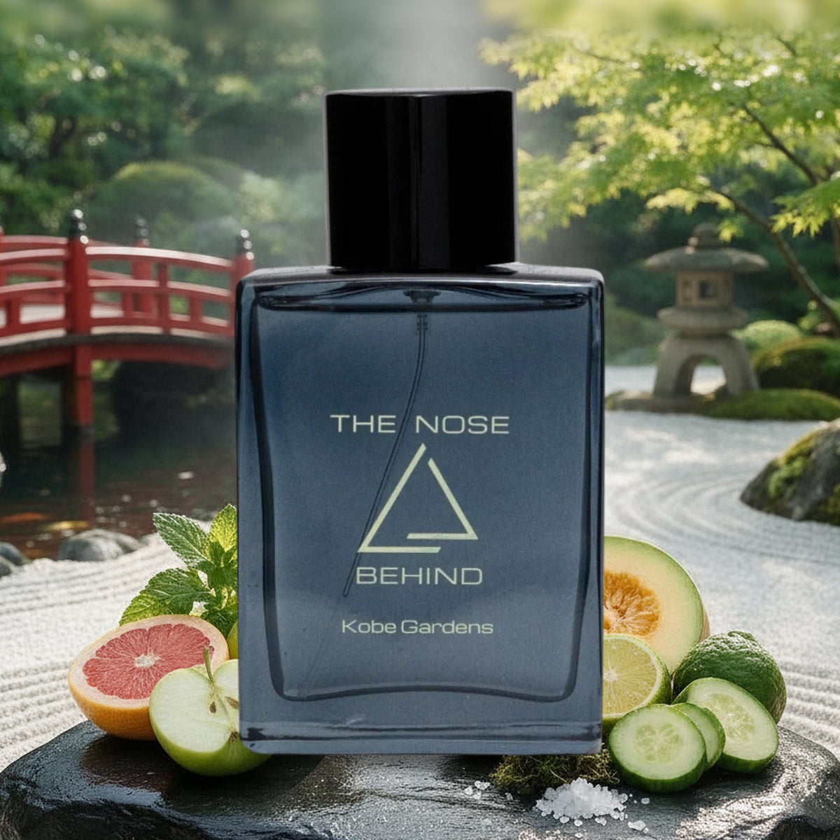 Kobe Gardens von The Nose Behind mit Minze, grünem Apfel, Grapefruit und Melone vor japanischem Zen-Garten im Sommer