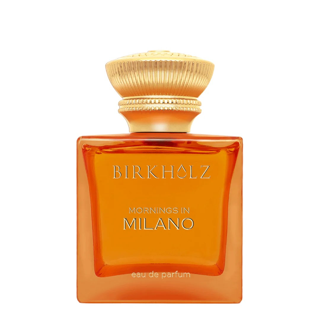 Flakon von „Mornings in Milano“ (Birkholz Italian Collection), cremig‑fruchtig‑goldene Präsentation