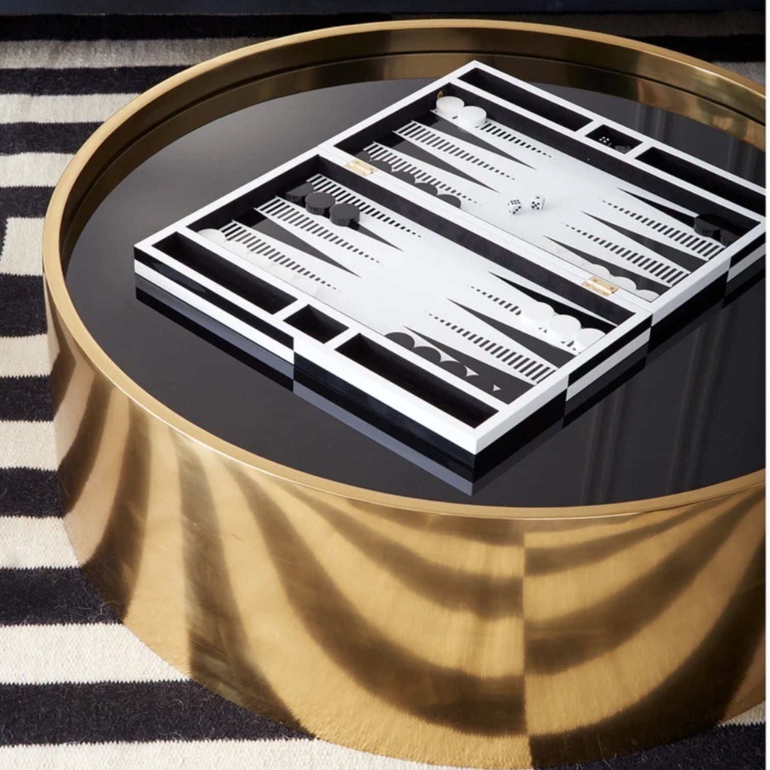 OP Art lackiertes Backgammon Set, schwarz weiss