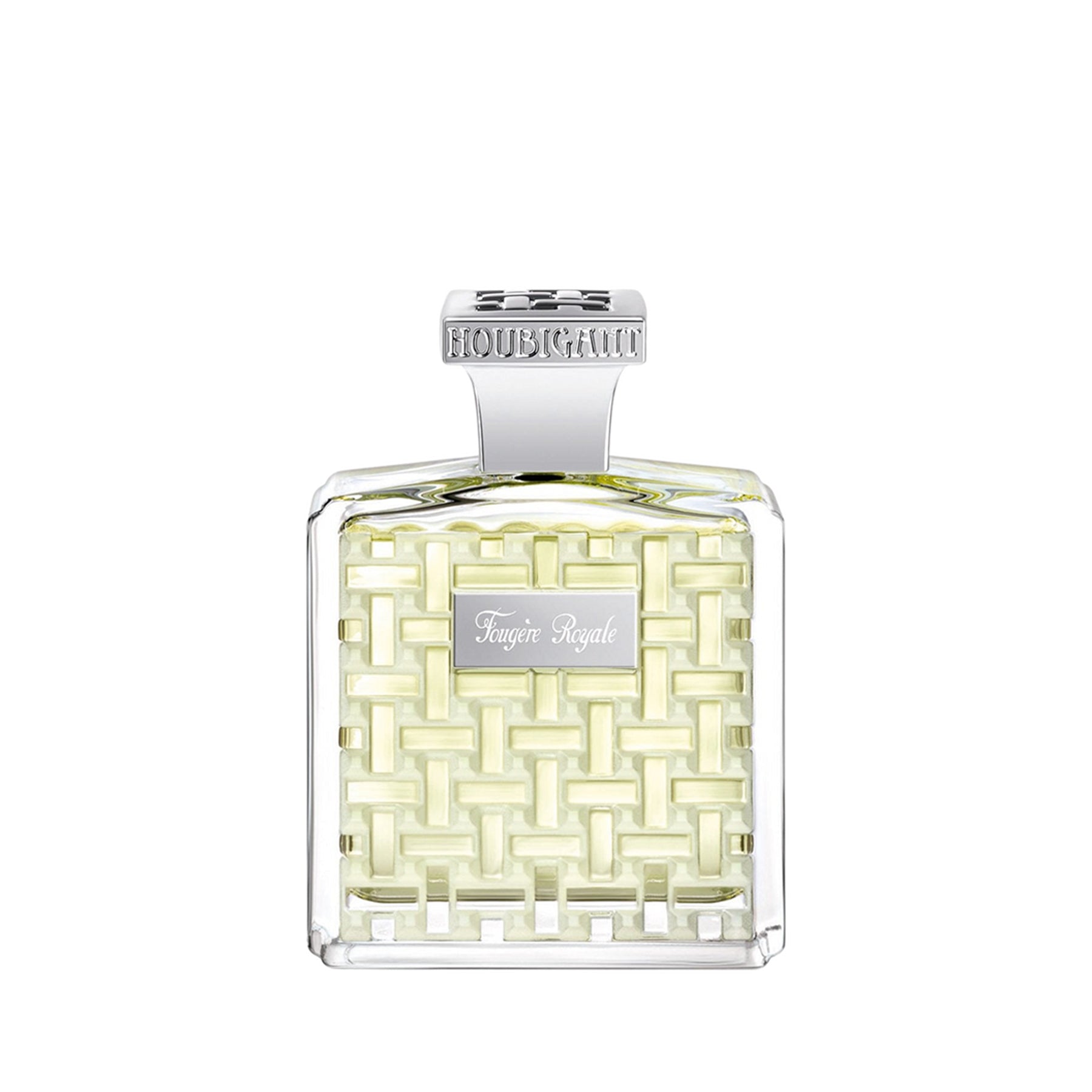 Fougère Royale Extrait de Parfum von Houbigant Paris – eleganter Flakon mit klarem Lalique-Glasdesign. Jetzt bei 4D OUTFITTERS erhältlich.