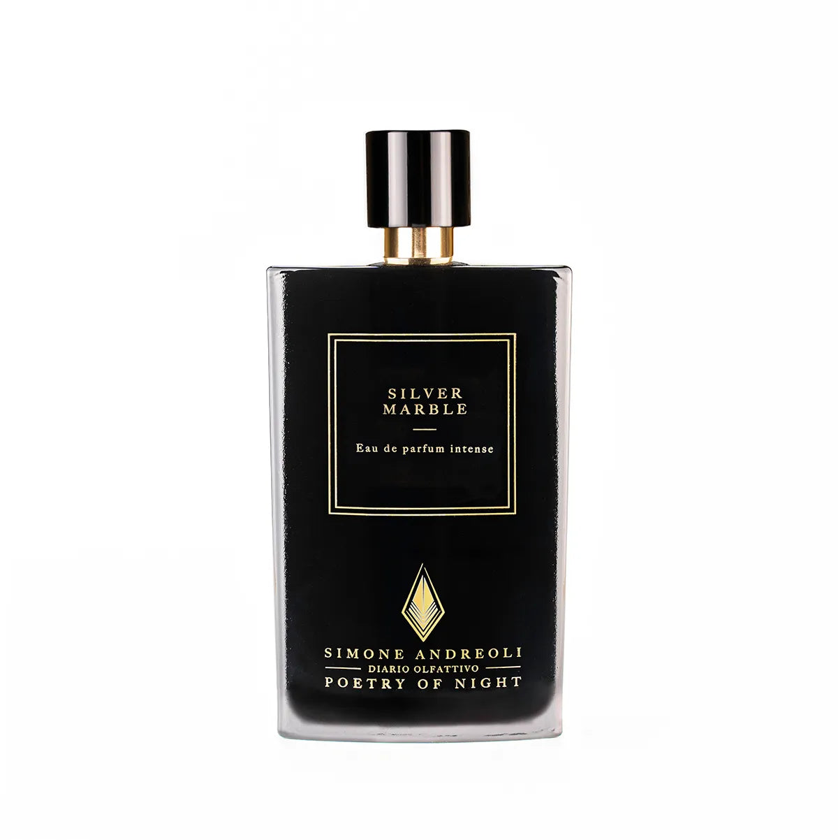 Flakon von Silver Marble – Simone Andreoli, schwarzes Eau de Parfum Intense, elegante Form