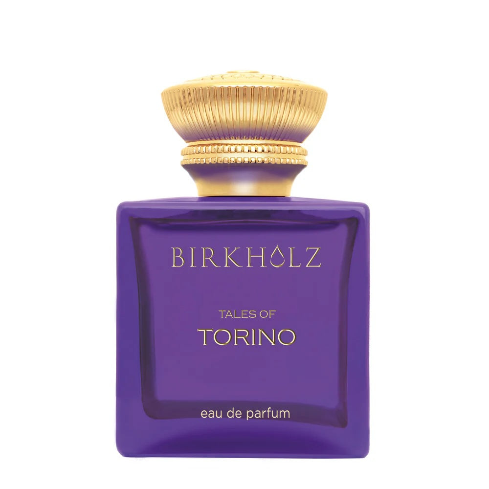 Flakon von Tales of Torino by Birkholz – Italian Collection, lila Glas. Kappe gold.