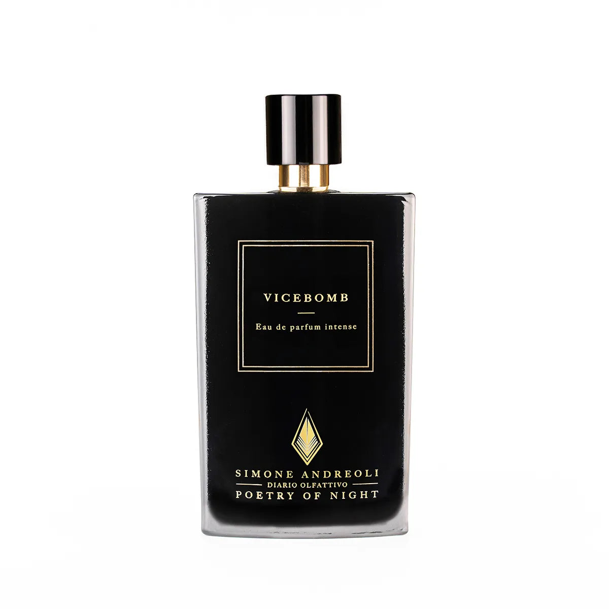 Vicebomb Eau de Parfum Intense – Simone Andreoli – eleganter schwarzer Flakon mit goldener Gravur.