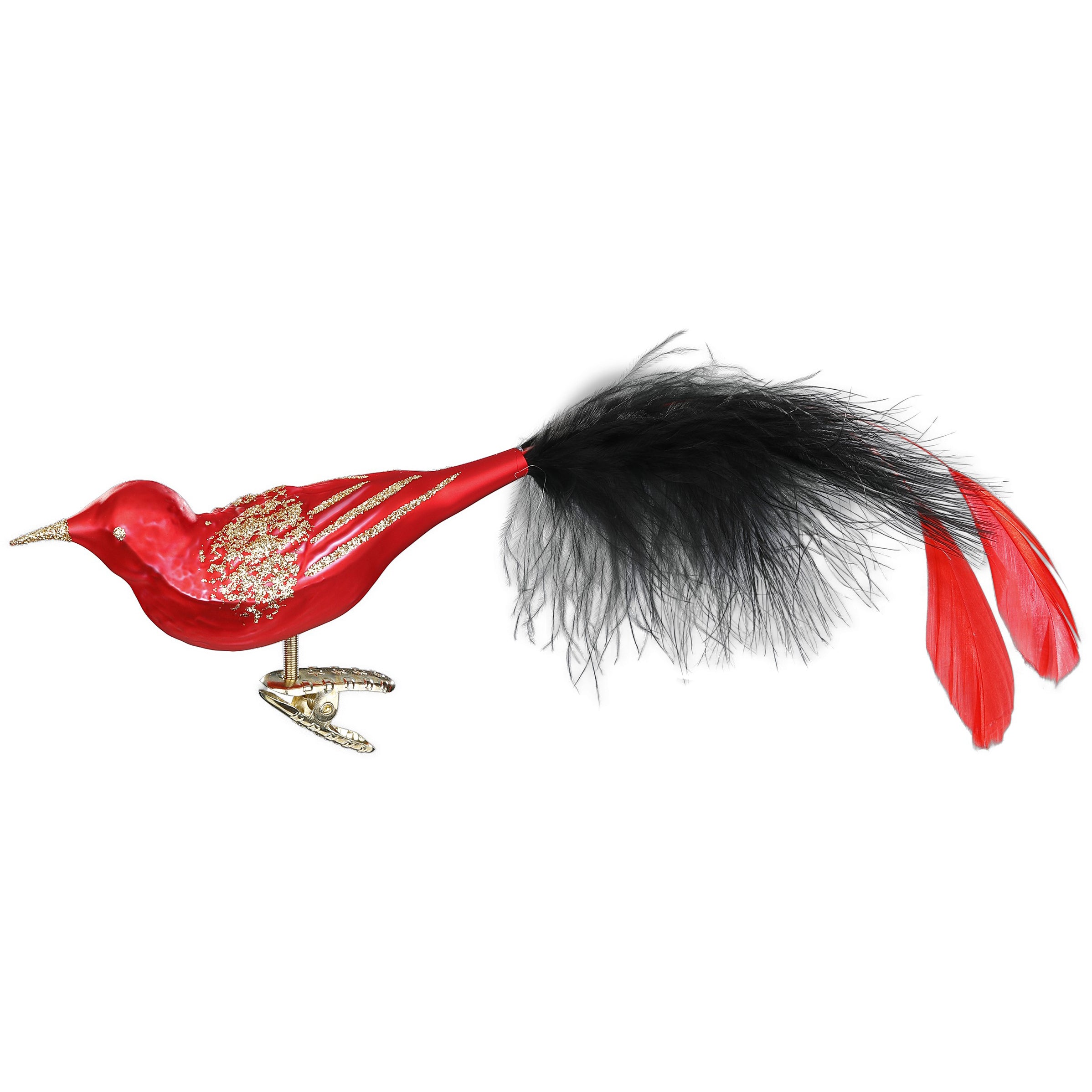 Clip Vogel Weihnachtsgesang, rot und schwarz, 11 cm 10056S023 Inge Glas
