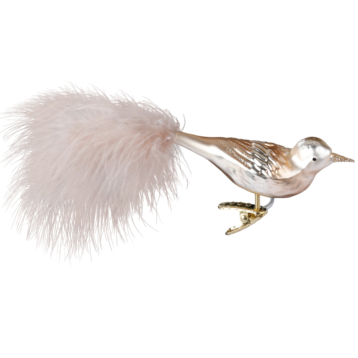 Inge Glas clip-on bird bird in matte champagne with feather tail, 11 cm
