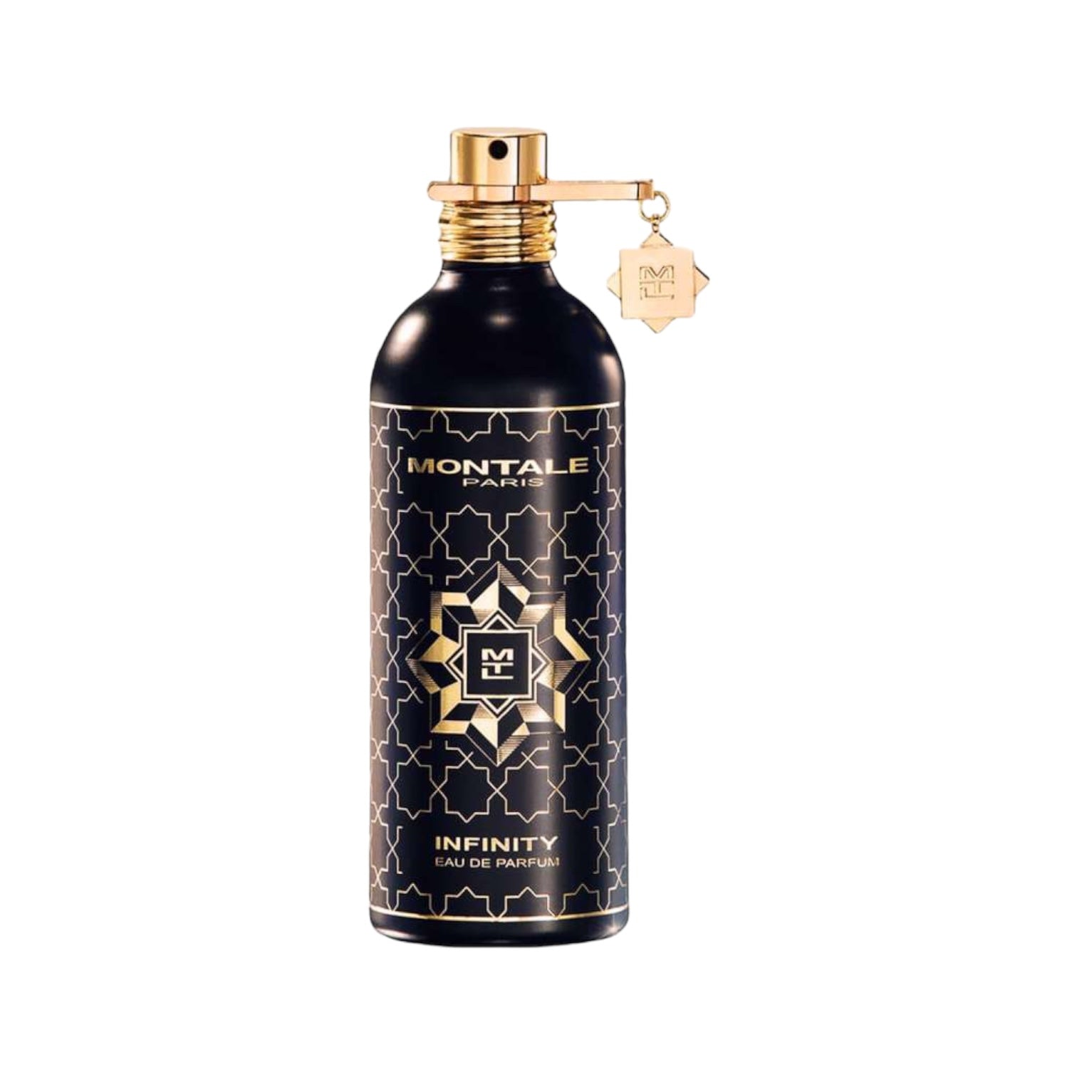 Flakon des Parfums "Infinity" von Montale – ein luxuriöser Duft in einer eleganten, silbernen Flasche mit charakteristischem Montale-Design, der zeitlose Eleganz und Intensität verkörpert.
