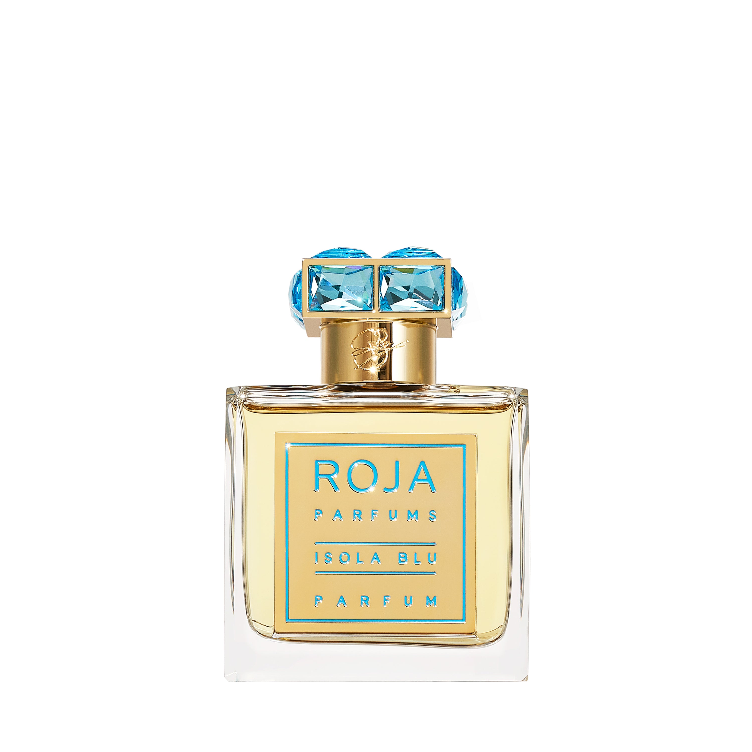 Isola Blu Parfum von Roja Parfums – eleganter Flakon mit türkisblauer Kappe, inspiriert vom mediterranen Lebensstil. Jetzt bei 4D OUTFITTERS erhältlich.​ 5056663800049