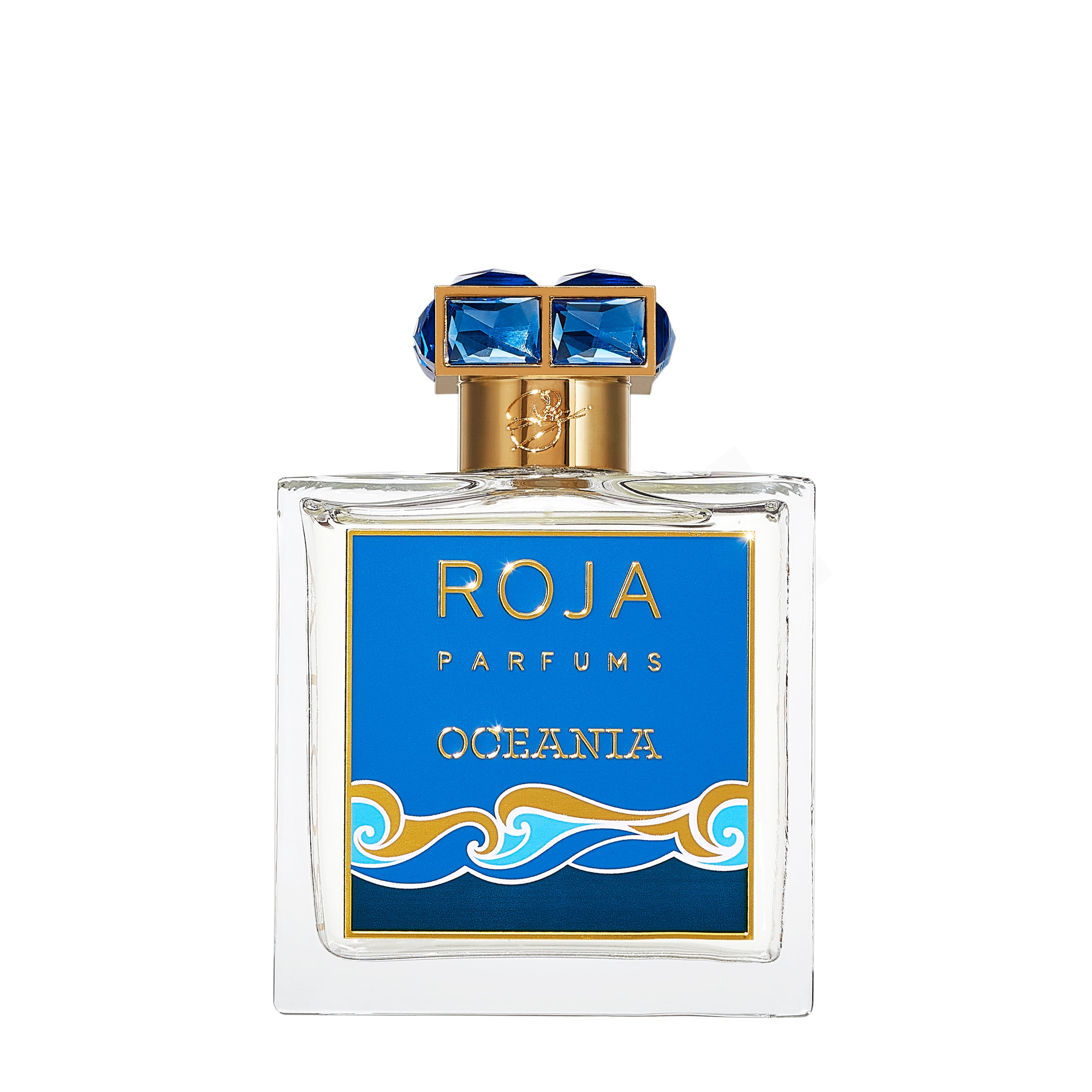 Roja Parfums Oceania Eau de Parfum 100ml – Eleganter Flakon mit blau-goldenem Design, inspiriert vom Ozean. Jetzt bei 4D OUTFITTERS erhältlich.​ 5060370917389