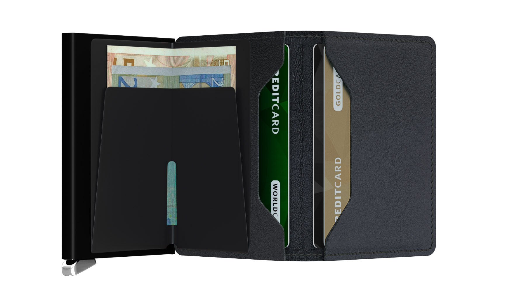 Secrid-Slimwallet-Emboss-Lines-Black-Inox-Open